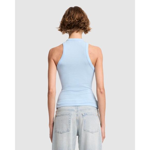 7 For All Mankind Baby Blue High Neck Ribbed Tank Top M - Picture 2 of 9